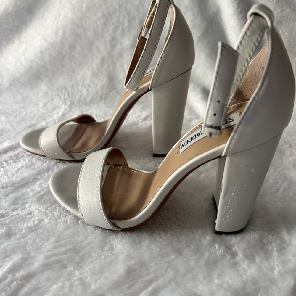 Steve Madden Tiaa White Leather Block Heels Sandals 7.5 - Picture 3 of 8
